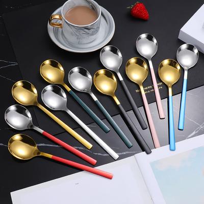 Cucharas para Mezclar Café de Mango Largo de 18*4.2cm Acero Inoxidable Cabeza Redonda Cuchara para Helado Postre Té Vajilla Accesorios de Cocina