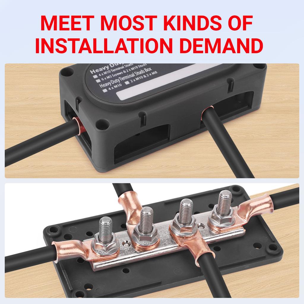 Power Distribution Block Module Heavy Duty Bus Bar 4 Studs Single Row 12-48V Copper Nickel Nylon M6 M8 M10 For Truck Car Boat