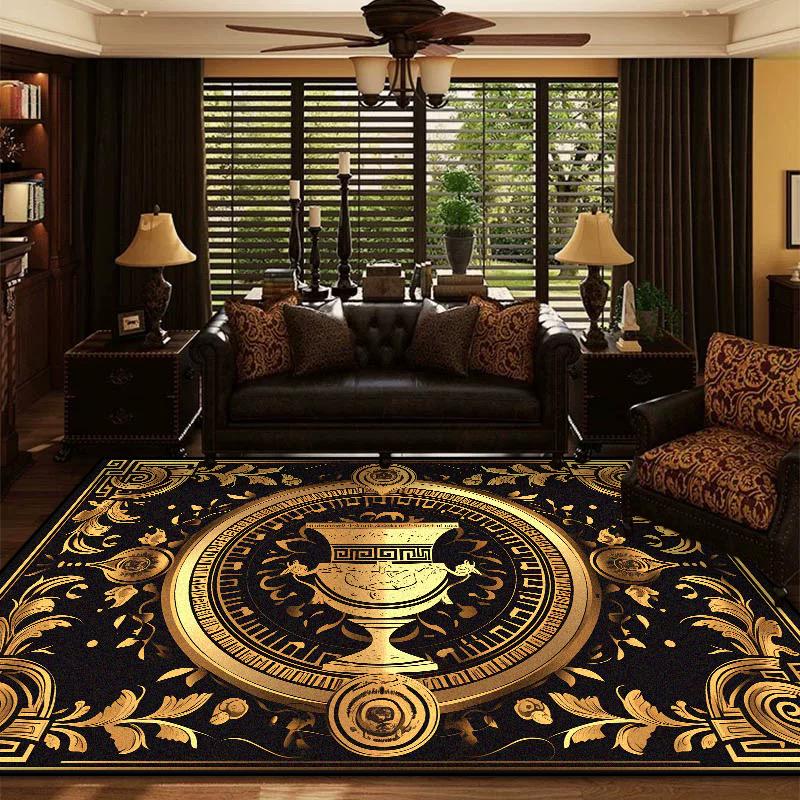 Black Golden Living Room Carpet Luxury Home Decoration Cup Large Area Rugs 200x300 Bedroom Lounge Non-slip Washable Floor Mat