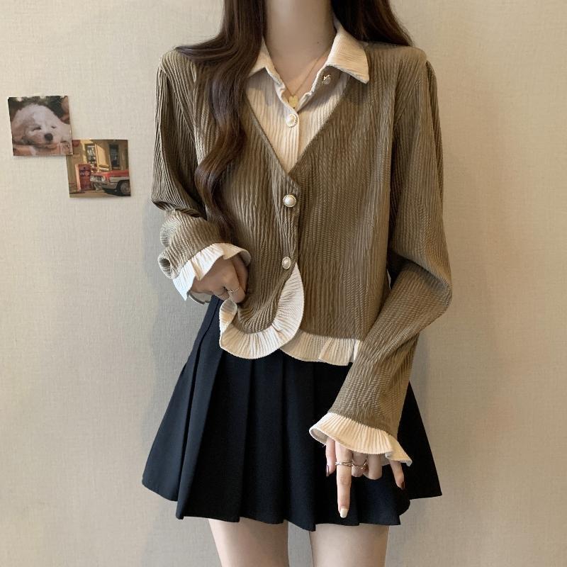 Plus Size Women s Ruffle Long-Sleeve Slimming T-Shirt for Spring/Autumn XL