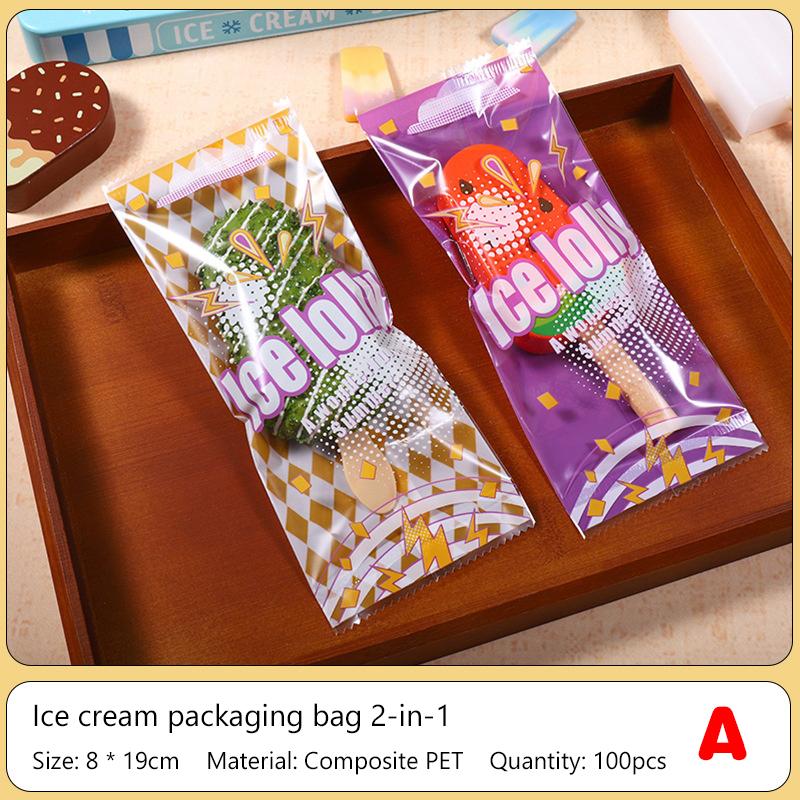 100Pcs Cartoon Food Grade Ice Cream Bags Disposable Self Sealing Bag Popsicle Protective Cover Storage Bag Packing Bag