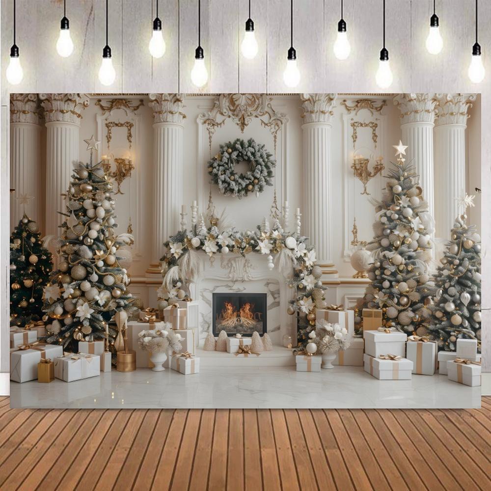 Christmas Photo Backdrop Fireplace Wreath Gifts Red Socks Xmas Tree Family Party Decor Banner Photography Background Props10