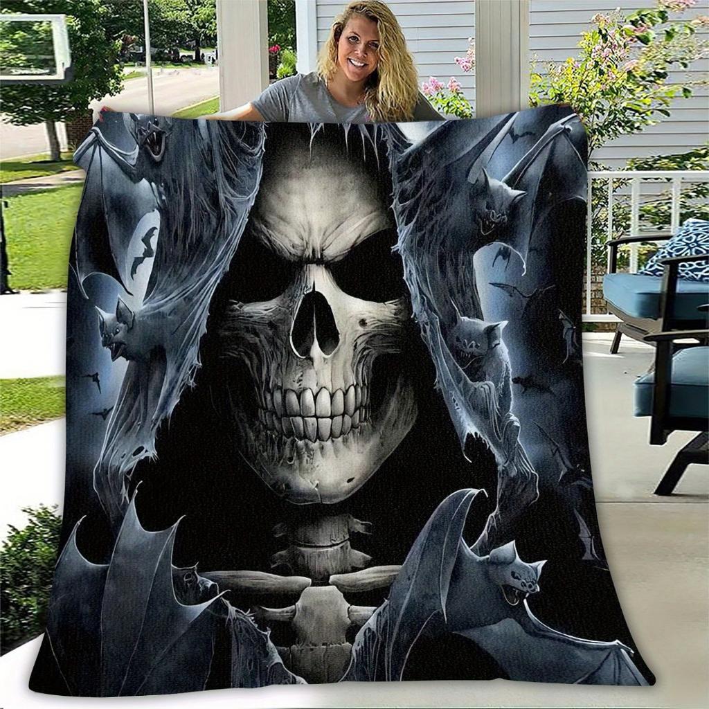 1pc Viking Logo Blanket Skull Viking Compass Print Sofa Skin-Friendly Soft Blanket  New for Birthday Gift Home Decoration