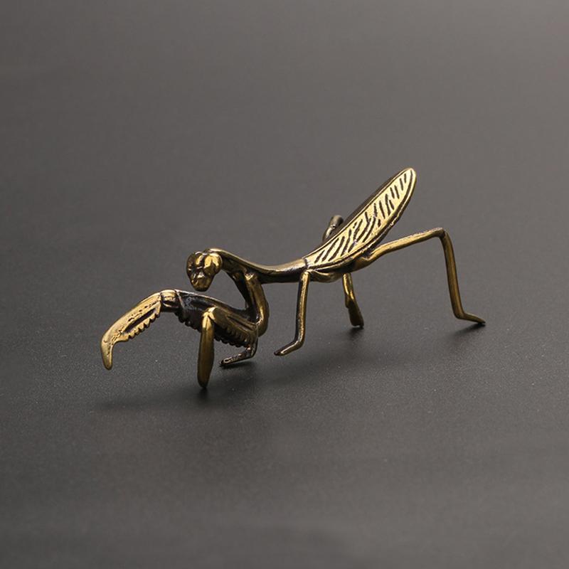 

Copper Mantis Miniature Ornament Tea Pet Antique Solid Insect Figurine Desk