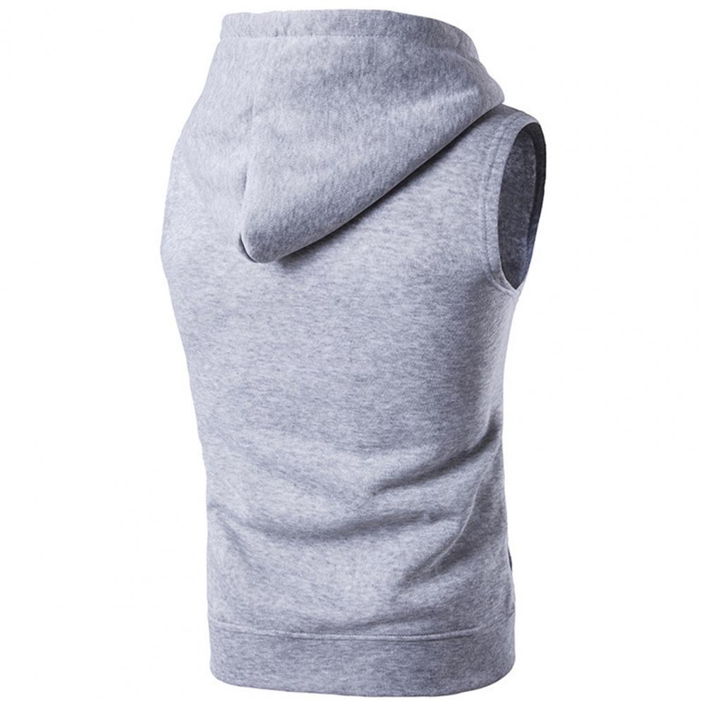 Men Vest Jacket Hooded Drawstring Sleeveless Zipper Placket Vest Coat Solid Color Pockets Zipper Placket Waistcoat