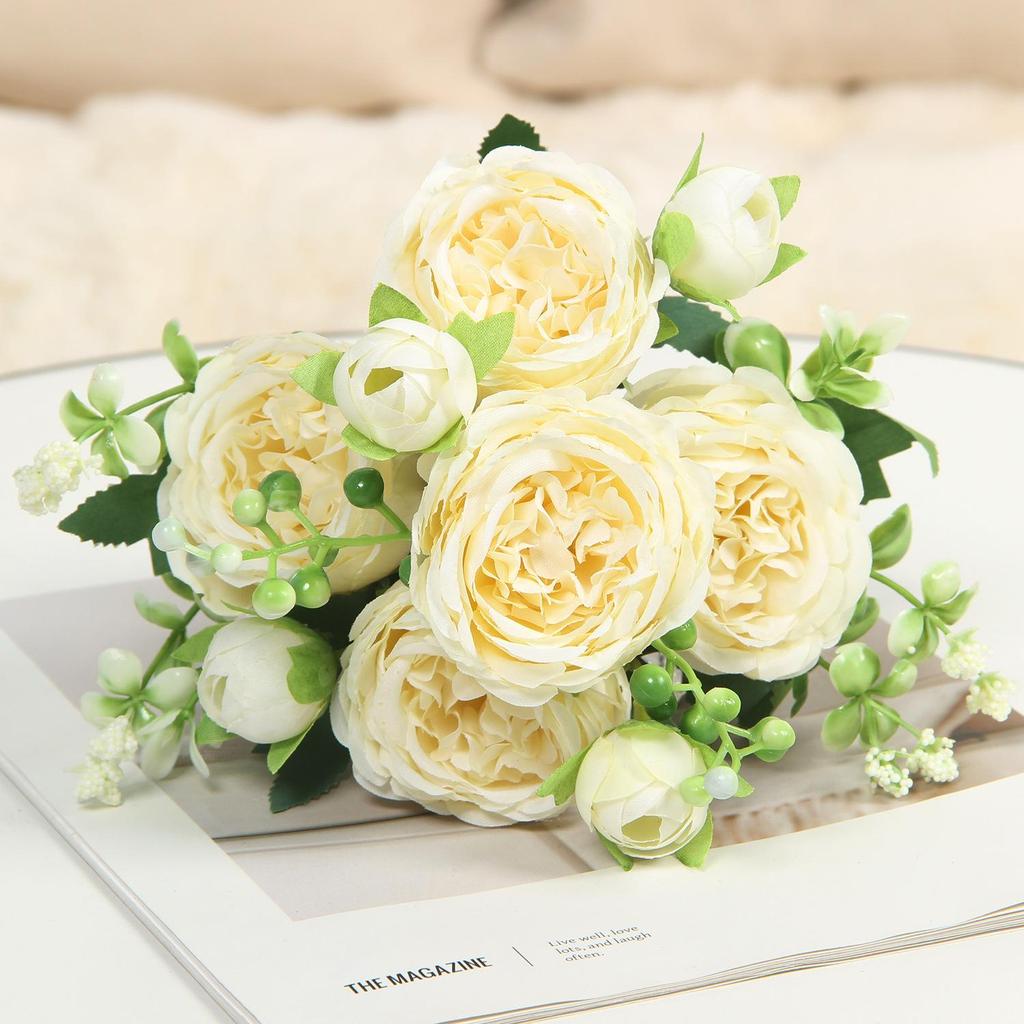 Artificial Persian Rose Bouquets - 5-Head Faux Roses for Home and Wedding Décor