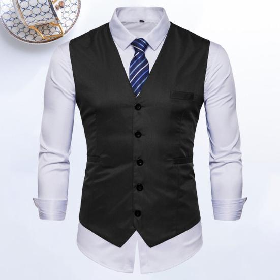 Muži Formální vesta Business Vesta Výstřih do V Bez rukávů Jednořadové kapsy Jednobarevné Knoflíčky Slim Fit Měkký kabát Groomsman