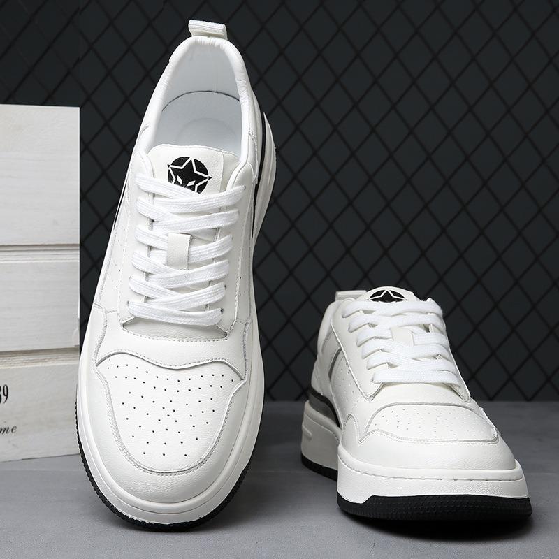 Spring New Trend Versatile Breathable Height Increasing Casual Shoes Men's Leather White Shoes Platform Student Board Shoes