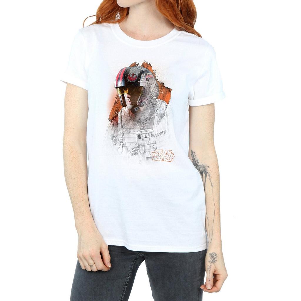Star Wars Womens/Ladies The Last Jedi Poe Dameron Brushed Cotton Boyfriend T-Shirt