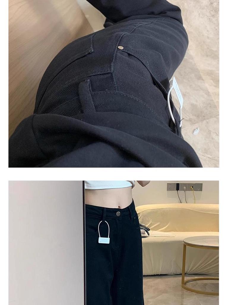 Women's High-Waisted Fleece-Lined Black Jeans - Plus Size, Slimming Straight/Narrow/Wide Leg for Autumn & Winter