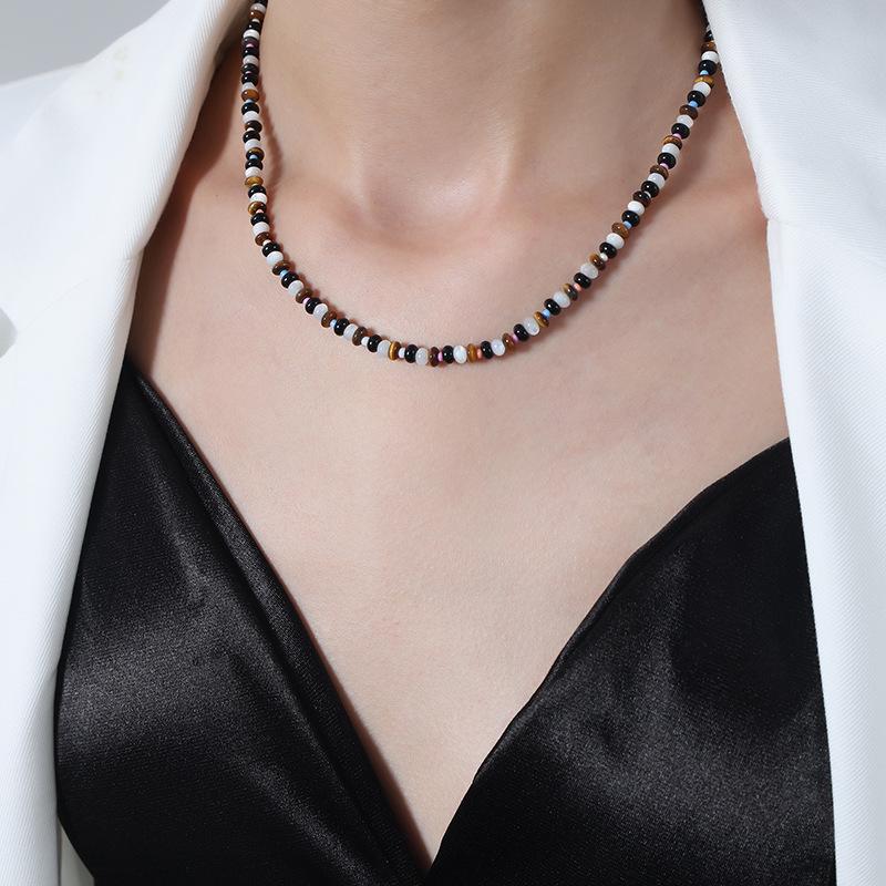 White Jade, Tiger Eye, and Black Agate Women s Necklace with Niche Design Empress Dowager Style