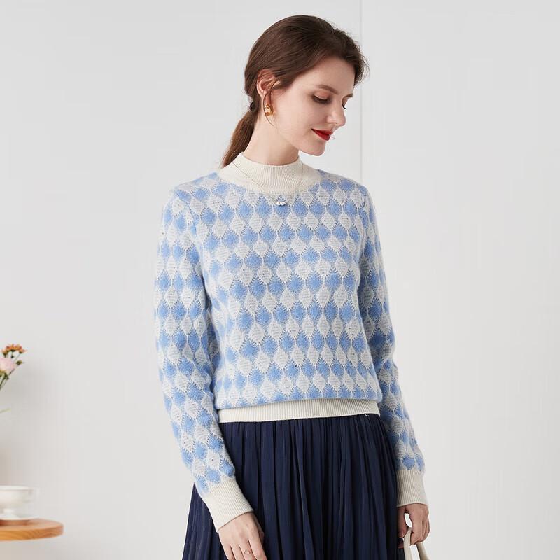 Zhaojun Women's Semi-High Neck Cashmere Jacquard Sweater