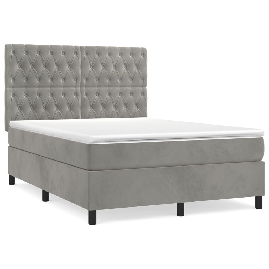 Vidaxl Letto Continentale Con Materasso, Grigio Chiaro, Velluto, 140X190Cm