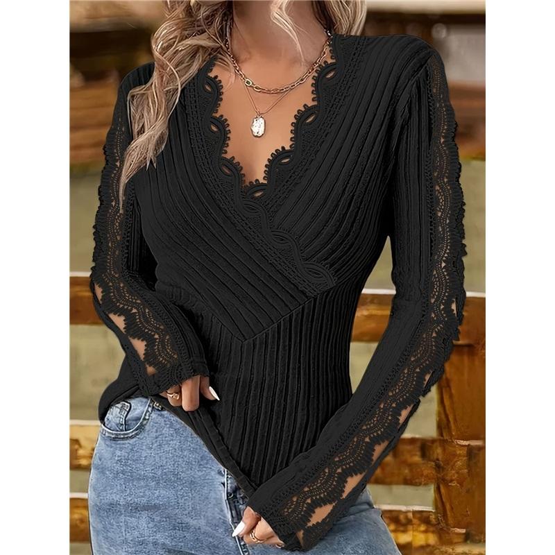 Μόδα Δαντελέ Μανίκι Στενή Γυναικεία Μπλούζα Σέξι