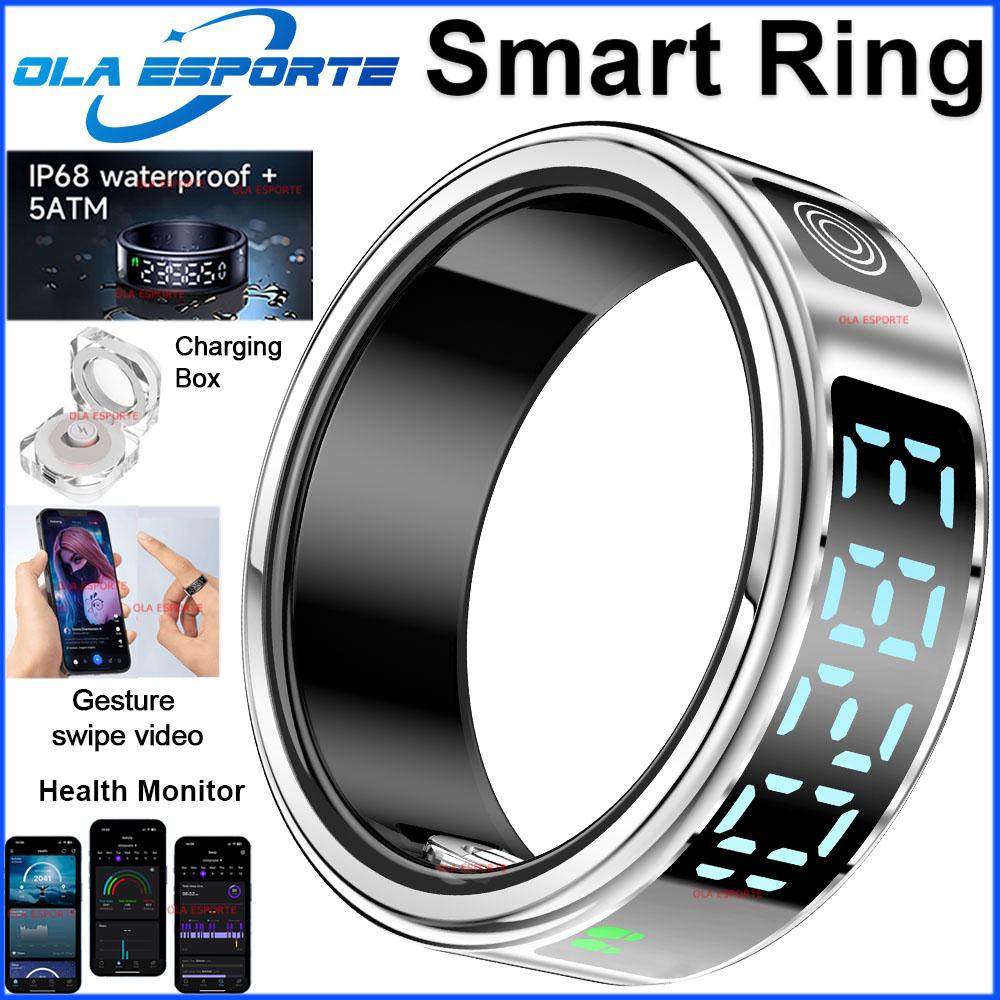 Smart Ring with Touch Display Screen, Wireless Charging, Health Manager, 5 ATM Waterproof For Men Women Smart Rings R12 R08