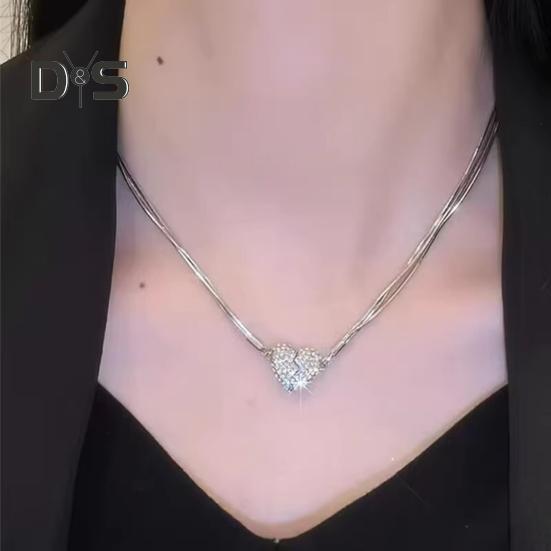 Women Necklace Magnetic Matching Broken Heart Pendant Rhinestone Adjustable Length Hematite Therapy Natural Neck Pain Relief Migraine Healing Choker
