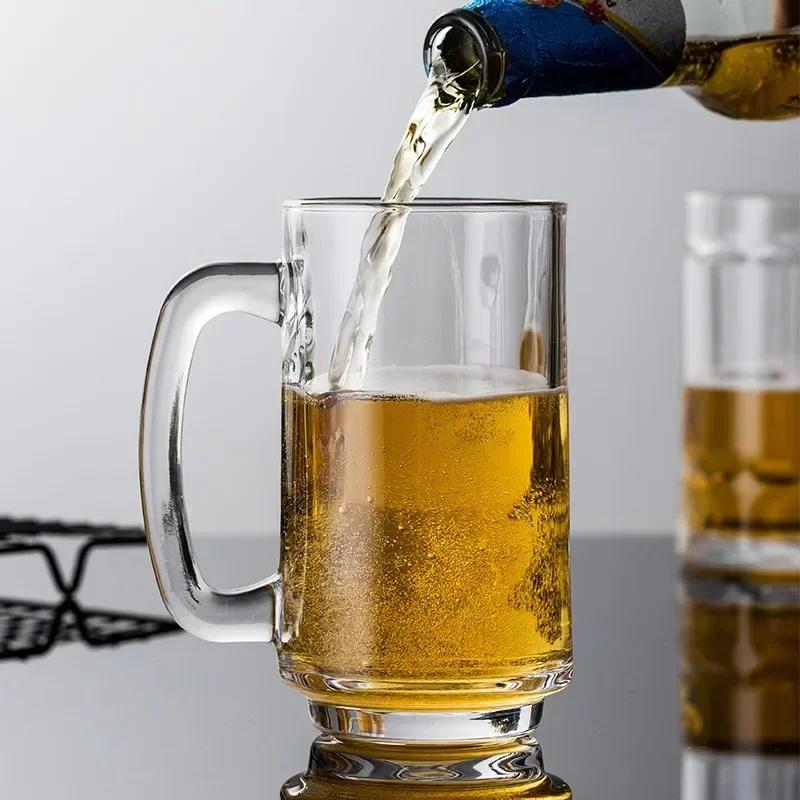380ml/260ml/375ml Wheat Beer Glass Classic Craft Beer Glass with Handle Bar Large Capacity Beverage Cup Transparent Water Bottle