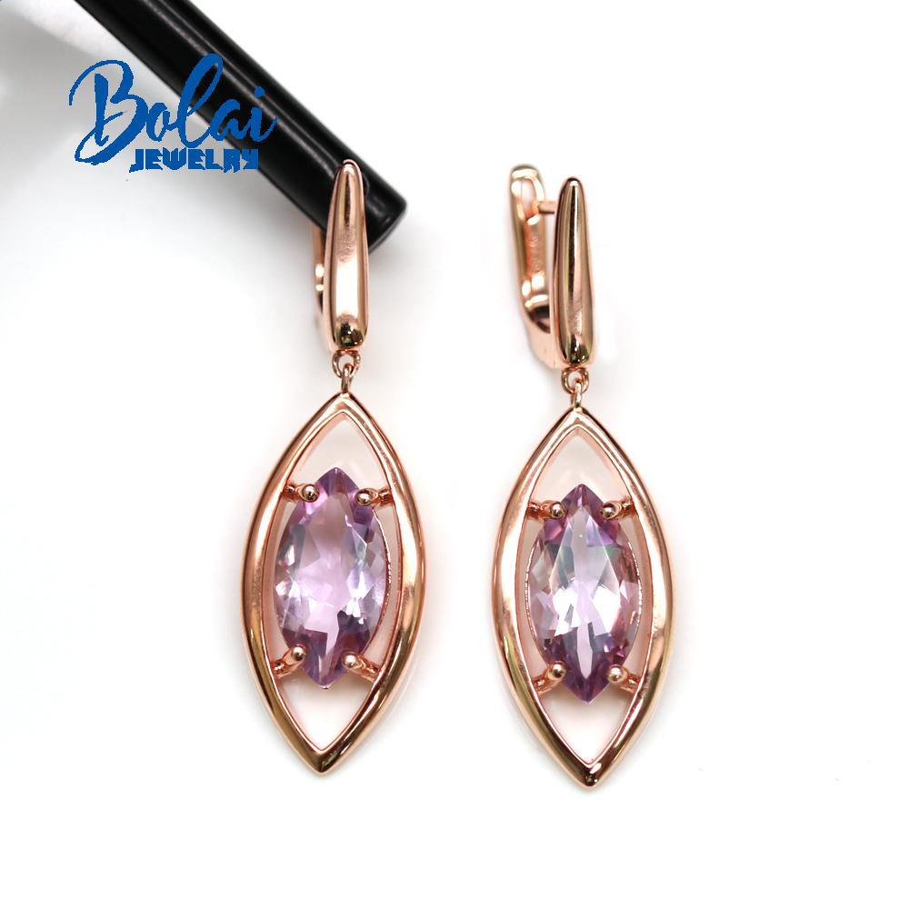 

Bolaijewelry, натуральный бразильский аметист mq 7*14 мм, серьги с драгоценными камнями, серебро 925 пробы, модный простой стиль, женские изысканные ювелирные изделия, повседневная одежда