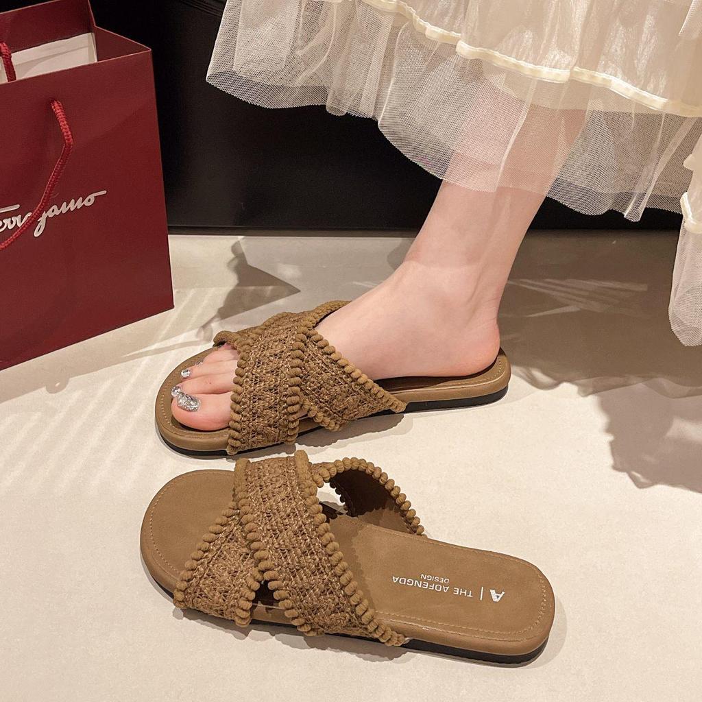 2025 Bohemia Cross Summer Retro Fairy Woven Flat Slippers