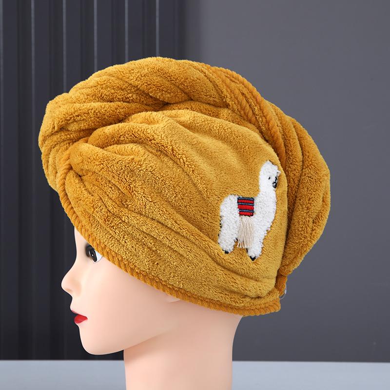 New dry hair cap women's water-absorbing quick-drying cute alpaca thickened shower cap wiping hair print dry hair towel