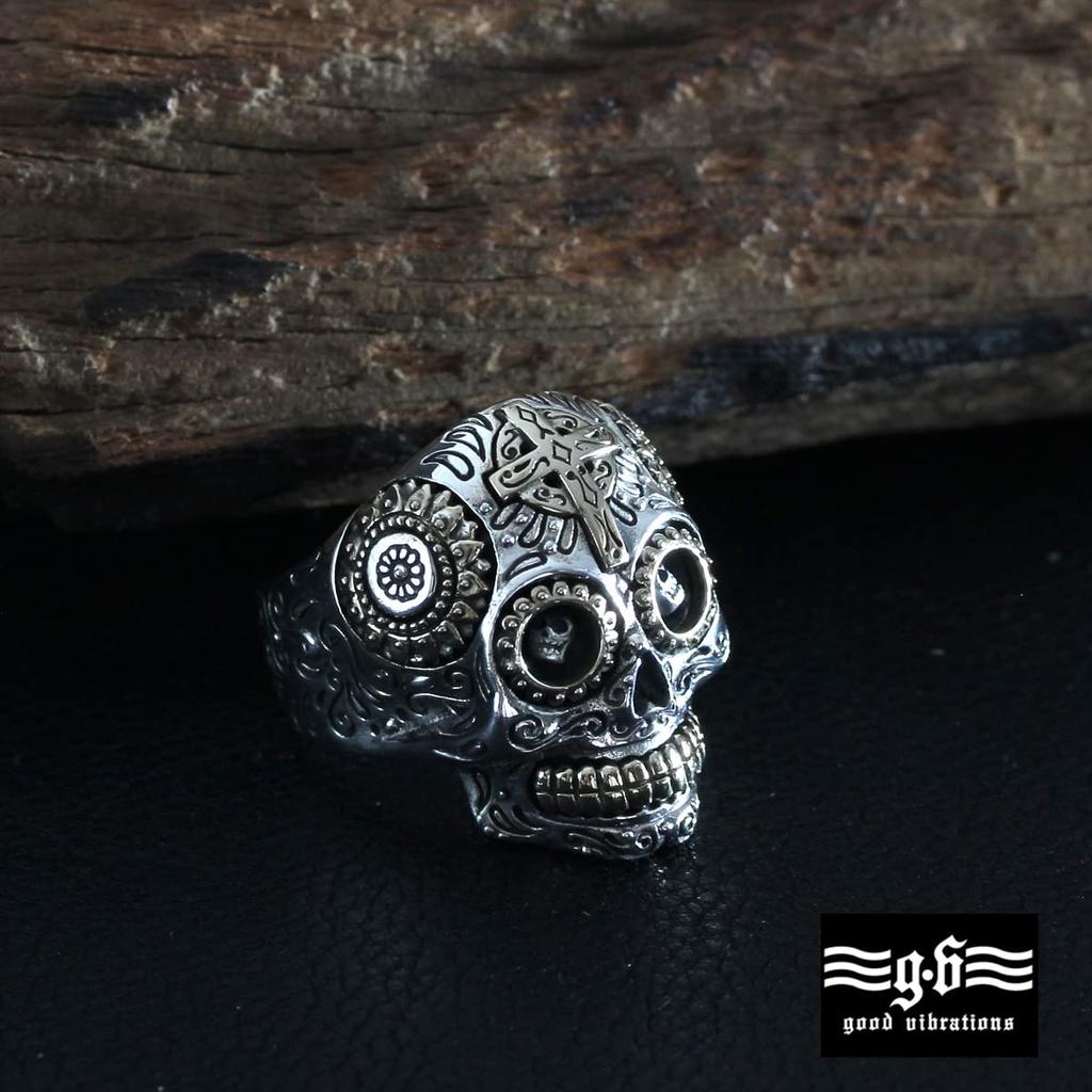 Silver 925 Mexican Skull Ring Size 23 Cross Brass Skeleton Skull Ring [goodvibrations] [778_23svr_2]