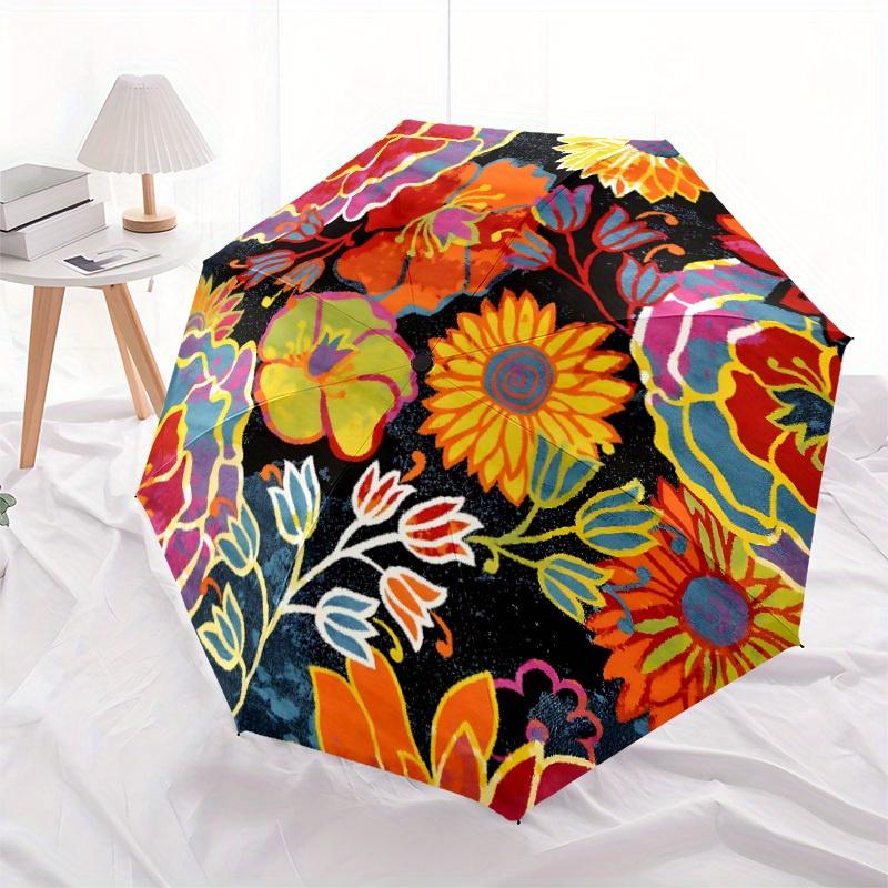 1pc Floral Pattern Automatic Folding Umbrella, Portable & Foldable Design with 8 Ribs, Casual Outdoor Accessory Halloween and Christmas gift