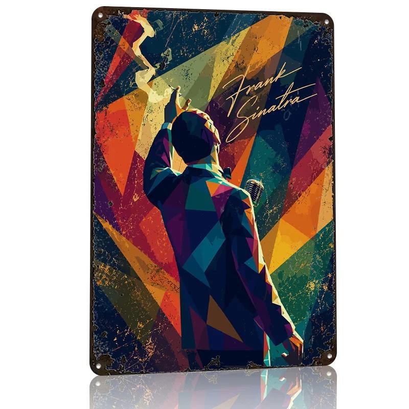 Frank Sinatra Geometric Art Personalized D Textured Metal Poster Wall Art Tinplate Sign for Gaming Room Decoration Cozy House