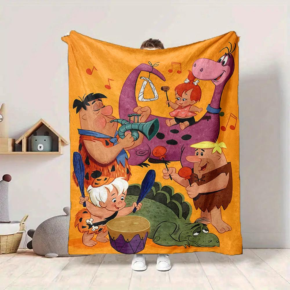 1pc Flintstones Flannel Throw Blanket HD Printed Lightweight Soft Warm All Season Blanket for Sofa, Bed, Travel, Camping Machine Washable