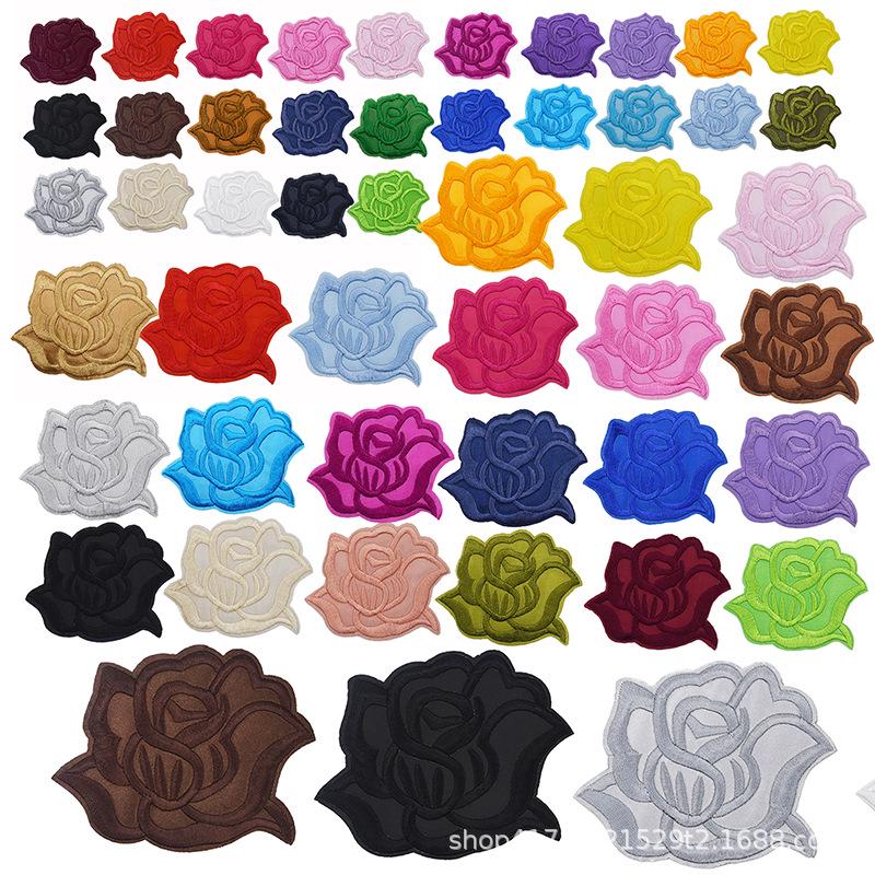 Self-Adhesive Rose Embroidery Patches: Large, Medium, Small White Appliques for Clothing Decoration