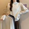 Plus Size Slimming Knit Top, Half-High Neck, Long Sleeve, Loose Fit, Age-Reducing for Spring/Autumn Women