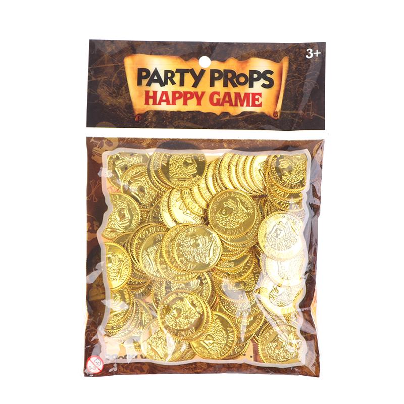 100Pcs/Bag Gold Fake Coins Shining Pirates Plastic Coin Party Currency Toy Game