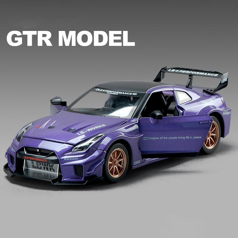 1:24 Skyline Ares GTR R35 Die-Cast-Modelle & Spielzeugfahrzeuge Metall-Spielzeugauto-Modell Hohe Simulation Rückzieh-Sammlung Kinderspielzeug