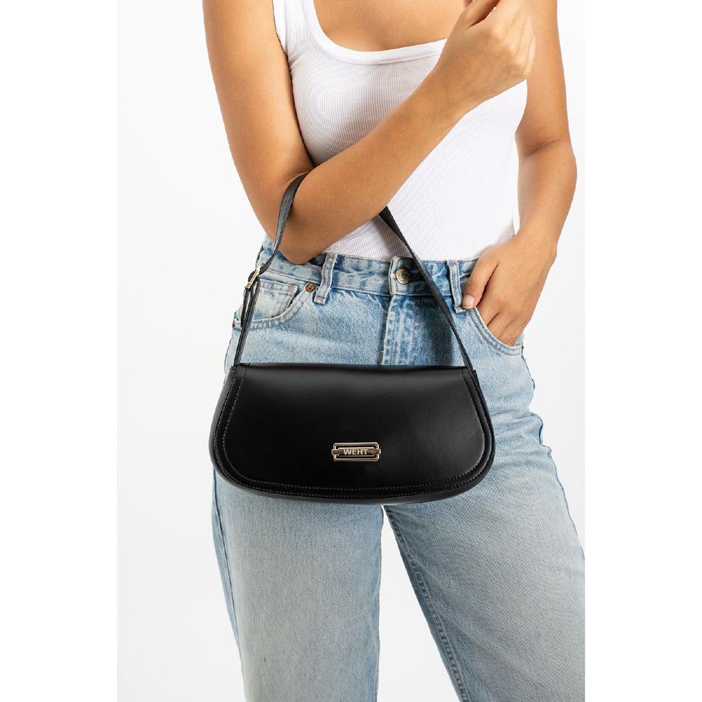 Women's Baguette Lined Snap Closure Handbag And Shoulder Bag