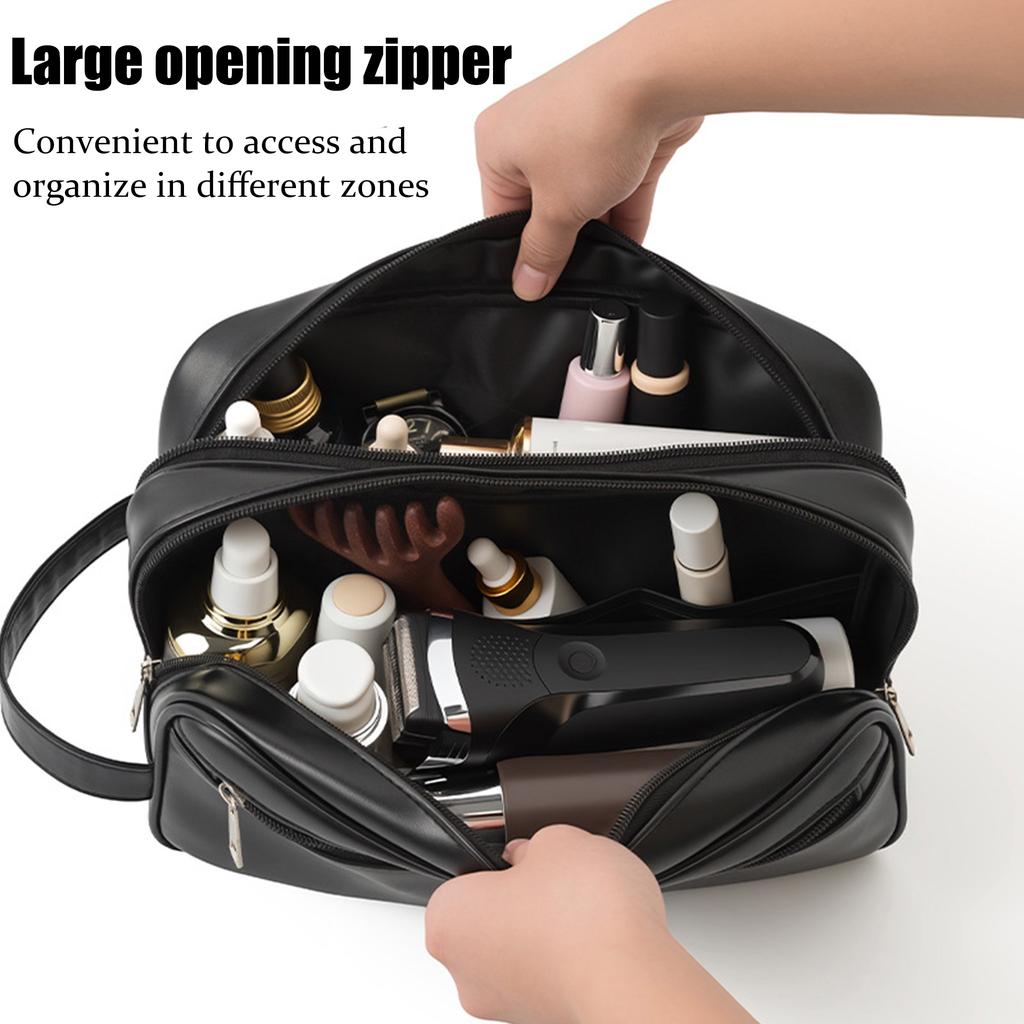 Herren-Kulturtasche aus Leder für Reisen und Geschäftsreisen, tragbare Kosmetiktasche mit großer Kapazität und mehreren Taschen, handliche Kulturtasche aus Leder