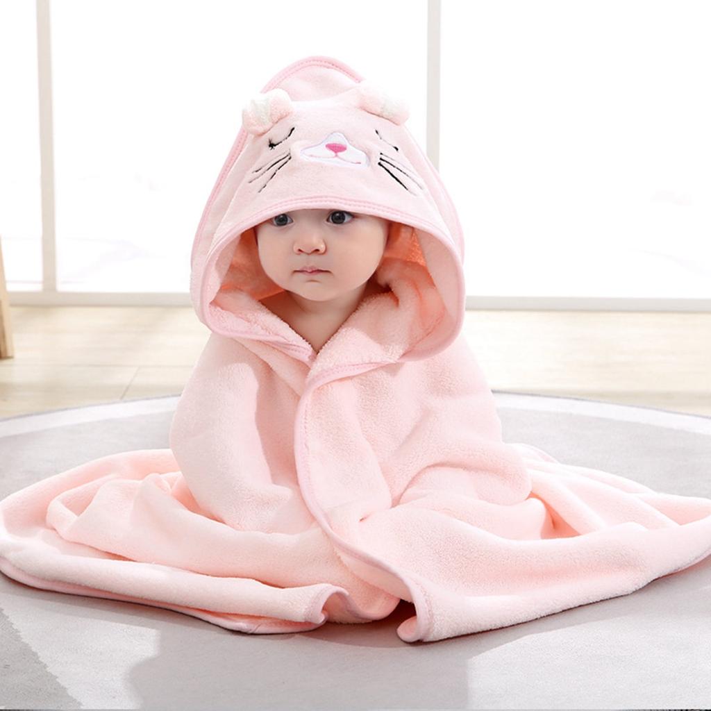 Baby Bath Towel with Animal Hood - Soft Cartoon Coral Hooded Cloak for Kids