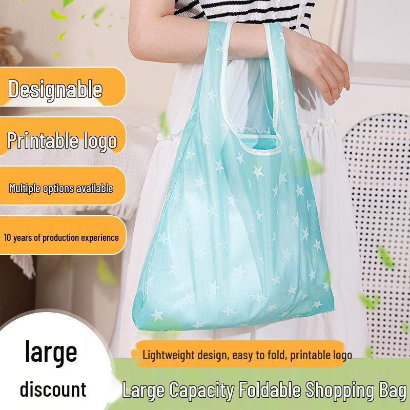 Eco-Friendly Foldable Tote Bag with Logo - Large, Portable, Storable, In Stock