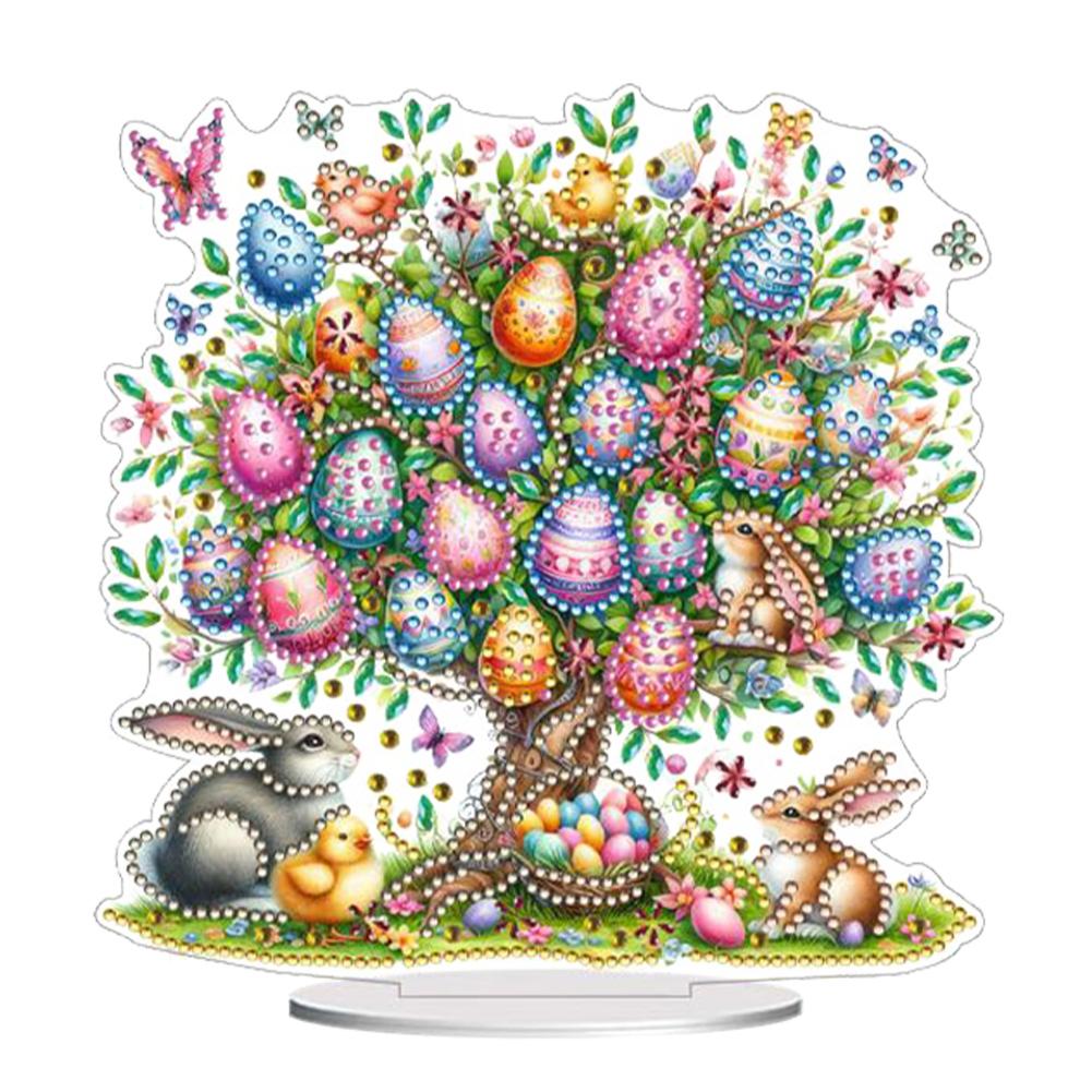Easter Lily Bunny Diamond Painting Tabletop Ornaments Kit Table Top Diamond Painting Ornament Kits Rhinestones Desktop Ornaments