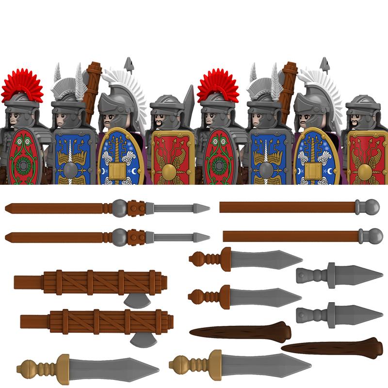 Middle Roman Series Building Blocks Castle Medieval Military Knight Soldier Figures Legion Army Warrior Shield Bricks Toys Gifts