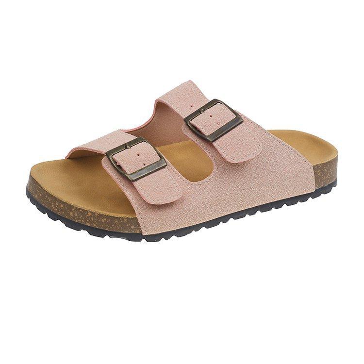 British retro one-word button slippers women's summer wear 2025 new Korean version one-word drag flats beach shoes sandals