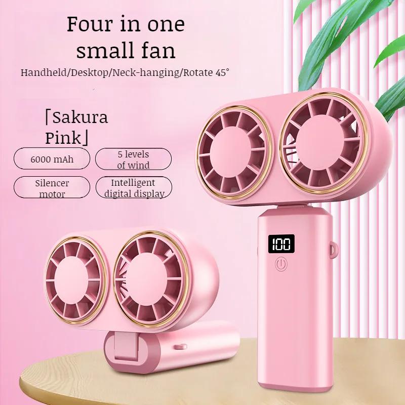 

Personal Portable Fan Handheld Electric Fan Compact Rechargeable Dual Fan Cooler Rechargeable Cooling With Digital Display розовый