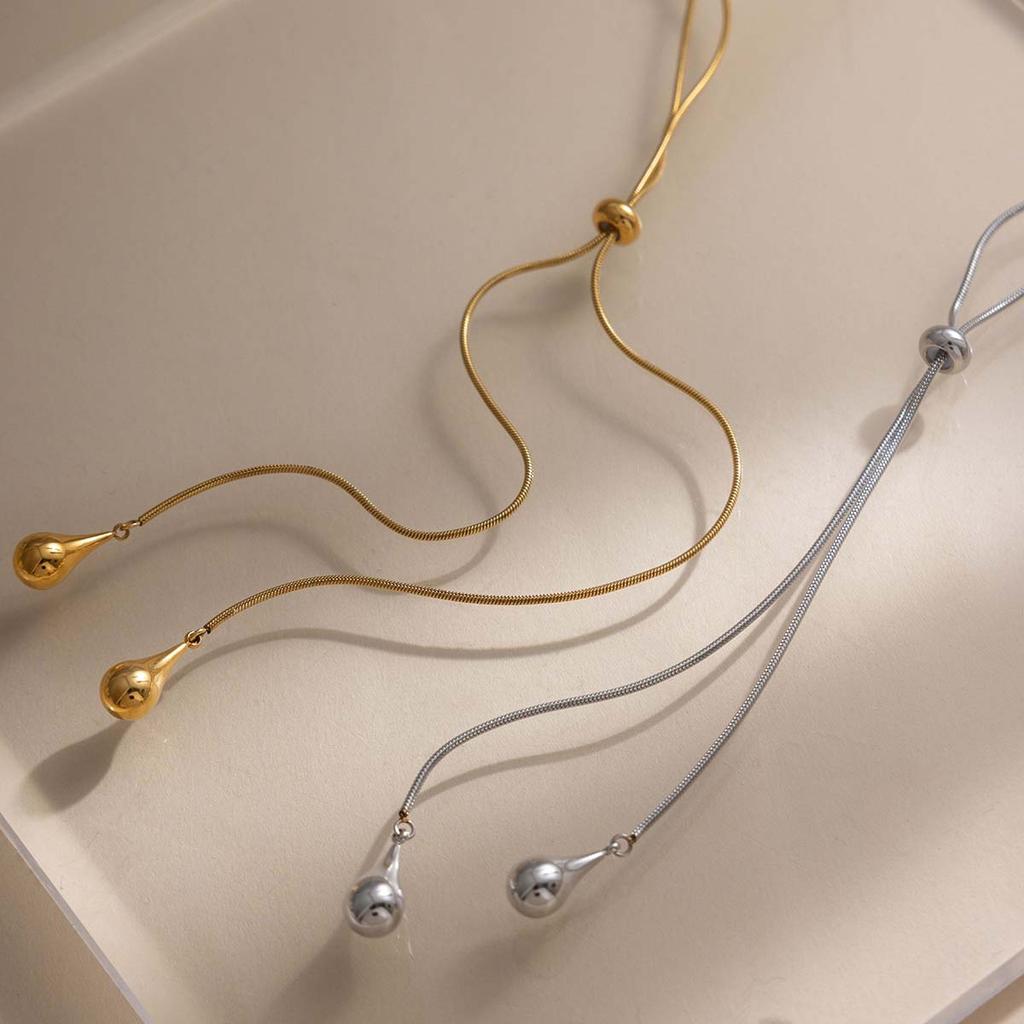 Youthway Minimalist Water Drop Pendant Necklace For Women Adjustable Snake Chain 18K Gold PVD Plated Stainless Steel Necklace