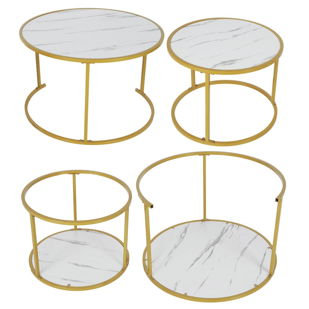 2pcs Marbling Living Room Round Table Simple Elegant Coffee Table Home Furniture