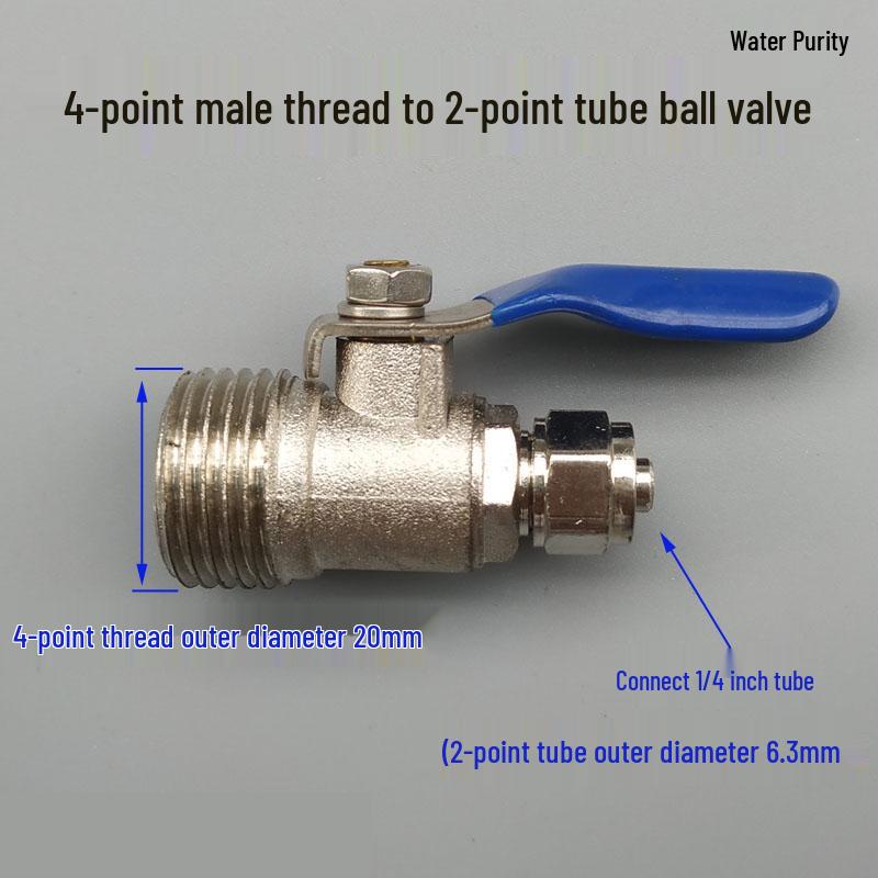 4-Way to 2-Way Tee Connector Water Purifier Valve with Switch, One-Piece Copper Alloy Ball Valve.