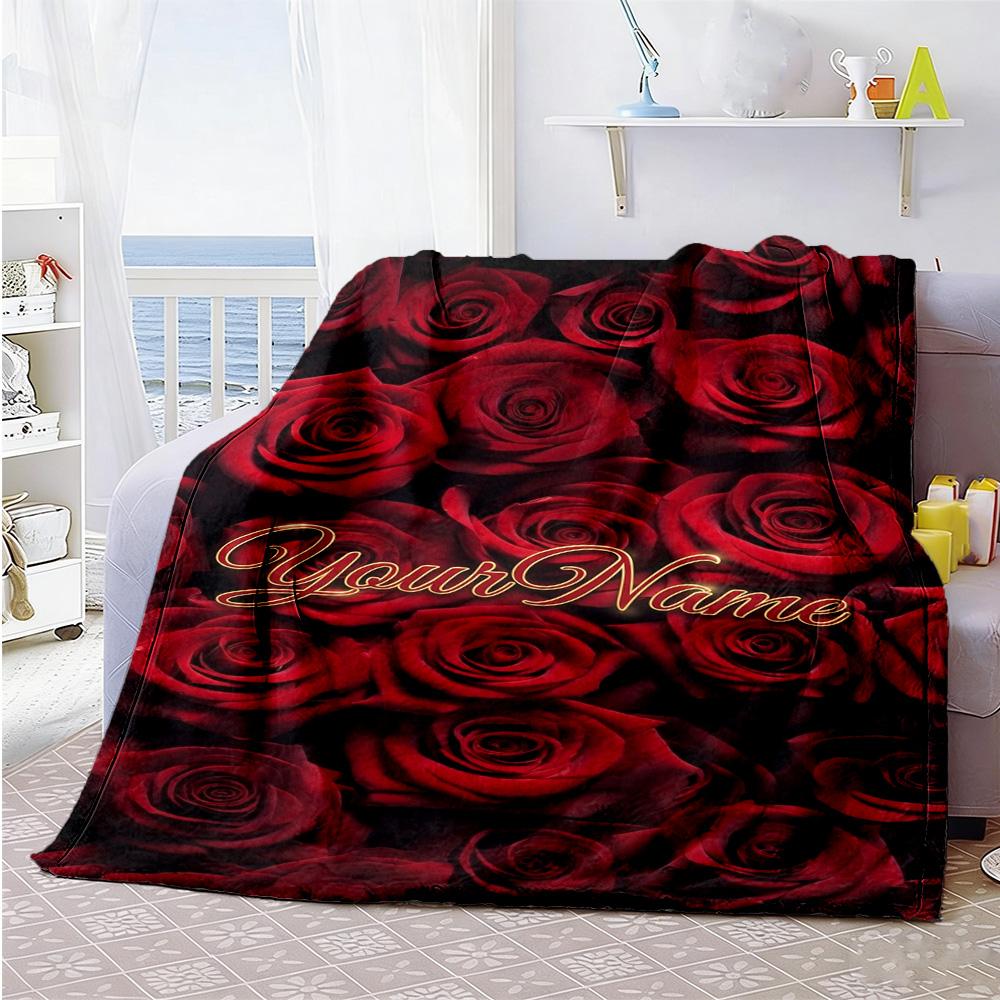 Rose Customize Your Name Blanket Throw Customizable Blanket Warmthful Decor Perfect for Seaside Picnics Chair Home Decor Four Seasons Universal