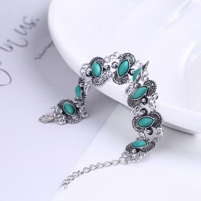 Fashion Ethnic Bohemian Bracelets & Bangles For Women Blue Stone Vintage Beach Boho Flower Oval Adjustable Bracelets Jewelry