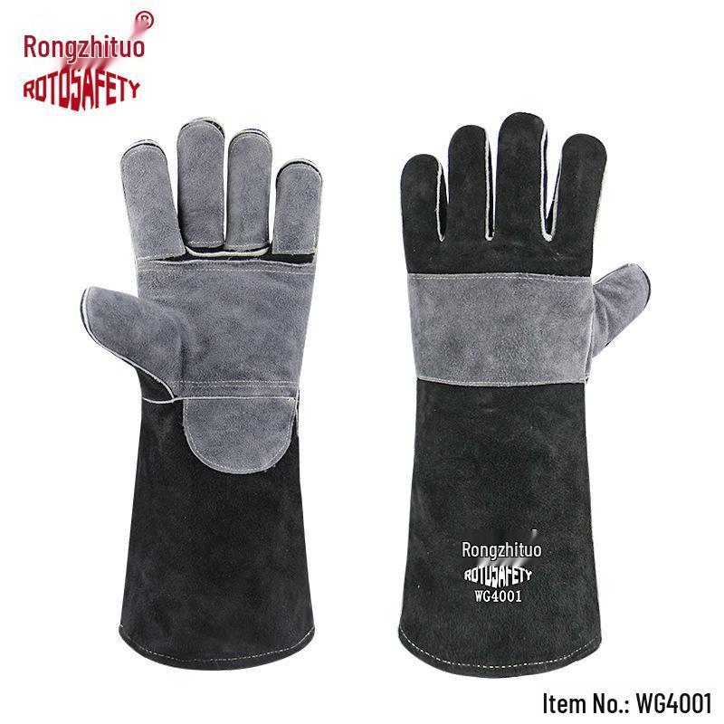 Heat-Resistant Cowhide Welding & Gardening Gloves - Anti-Scald, Anti-Thorn, Long, Durable
