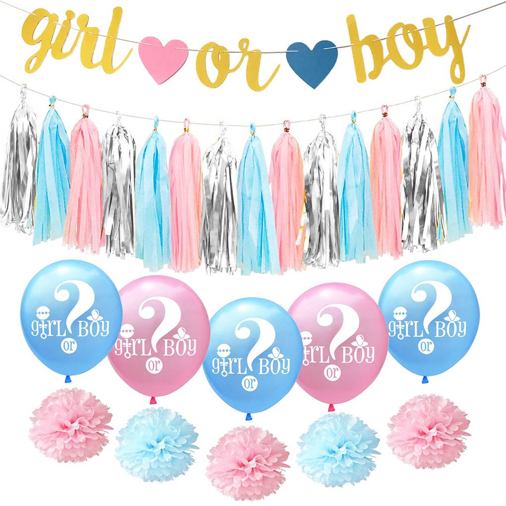 1 Set Tassel Garland Paper Flower Boy or Girl Letter Latex Balloon Gender Reveal Party Decoration