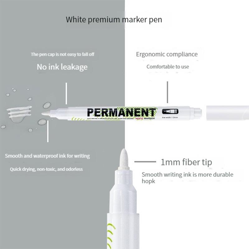 10Pcs Water Resistant White Marker Pen Alcohol Paint Oily Tire Painting Graffiti Pens Permanent Gel Pen for Fabric Wood Leather 10MM