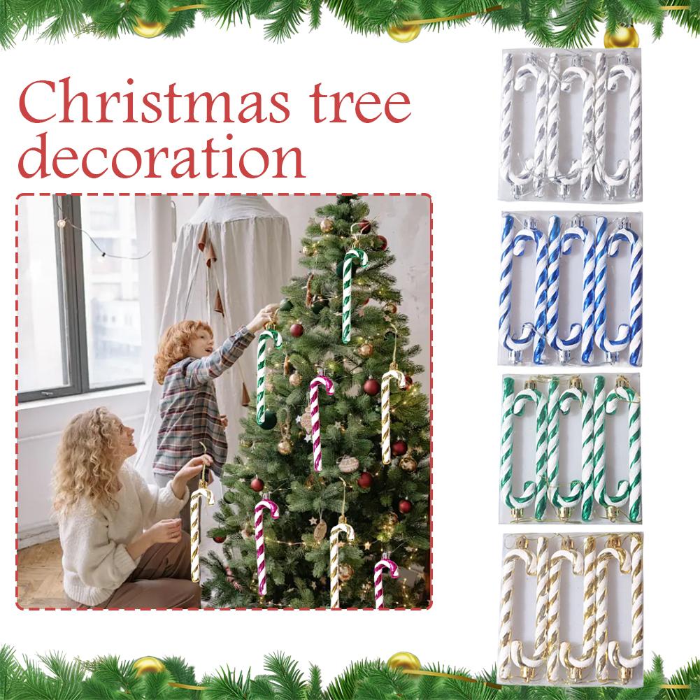 Christmas Tree Candy Decorations 6PCS Plastic Candy Cane Hanging Ornament 2025 Xmas Home Party Supplies Decor