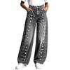 Jeans Casuales Rectos para Mujer con Botones Laterales para Uso Diario y Salidas